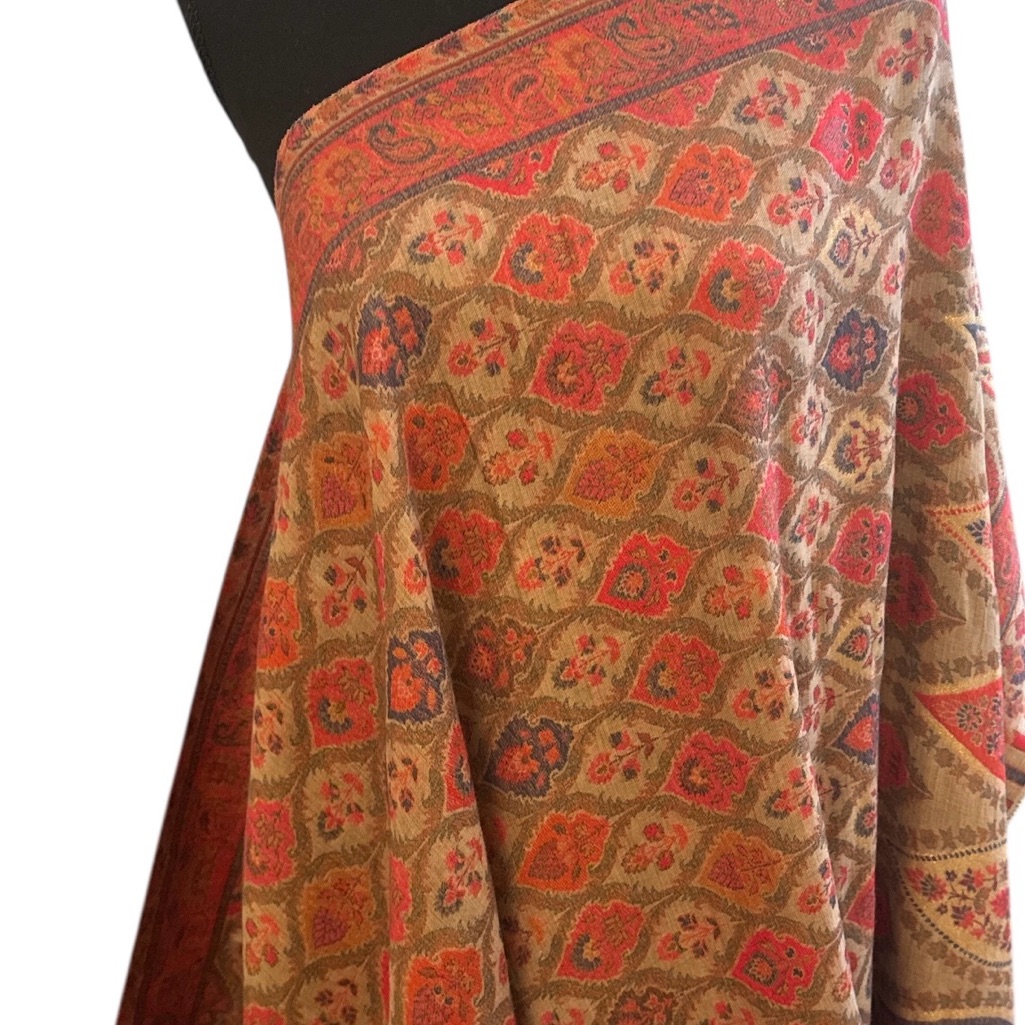 VintageInspired Floral Medallion Tapestry Fabric  Rust  Olive